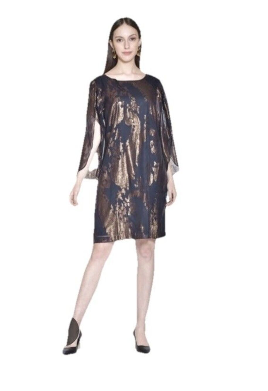 Chetta B Midnight Blue Gold Foil Dress Size 8 Special Occasion Sheath